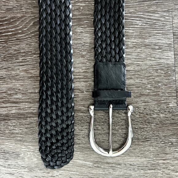 EUC Michael Kors Black Braided Leather Belt Silver Buckle Medium Classic Chic MK - Picture 3 of 13